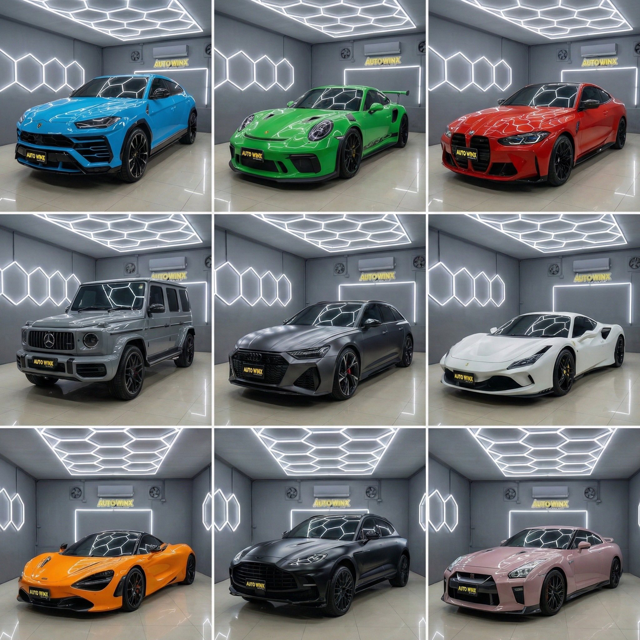 ผลงาน Supercar Wall - Lamborghini Urus, Porsche 911 GT3 RS, BMW M4, Mercedes G-Class, Audi, Ferrari, McLaren 720S, Aston Martin DBX, Nissan GT-R