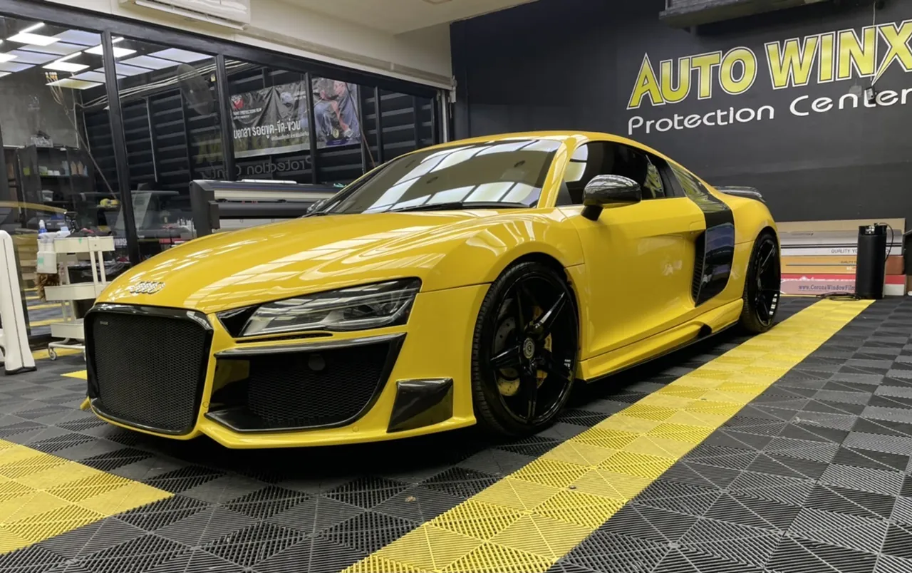 ผลงานเคลือบแก้ว Audi R8 สีเหลือง โดย Auto Winx
